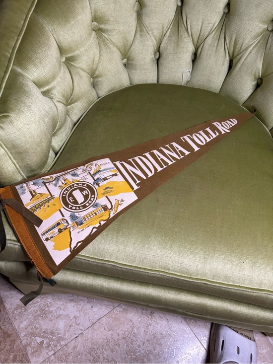 Indiana toll Authority￼ Other - Vintage 1960's Indiana Toll Road Landmarks Felt Pennant Travel Flag 26"